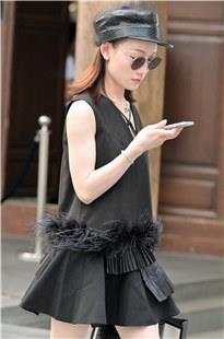 黑色连衣裙铆钉高跟鞋美女3A3997[537M]