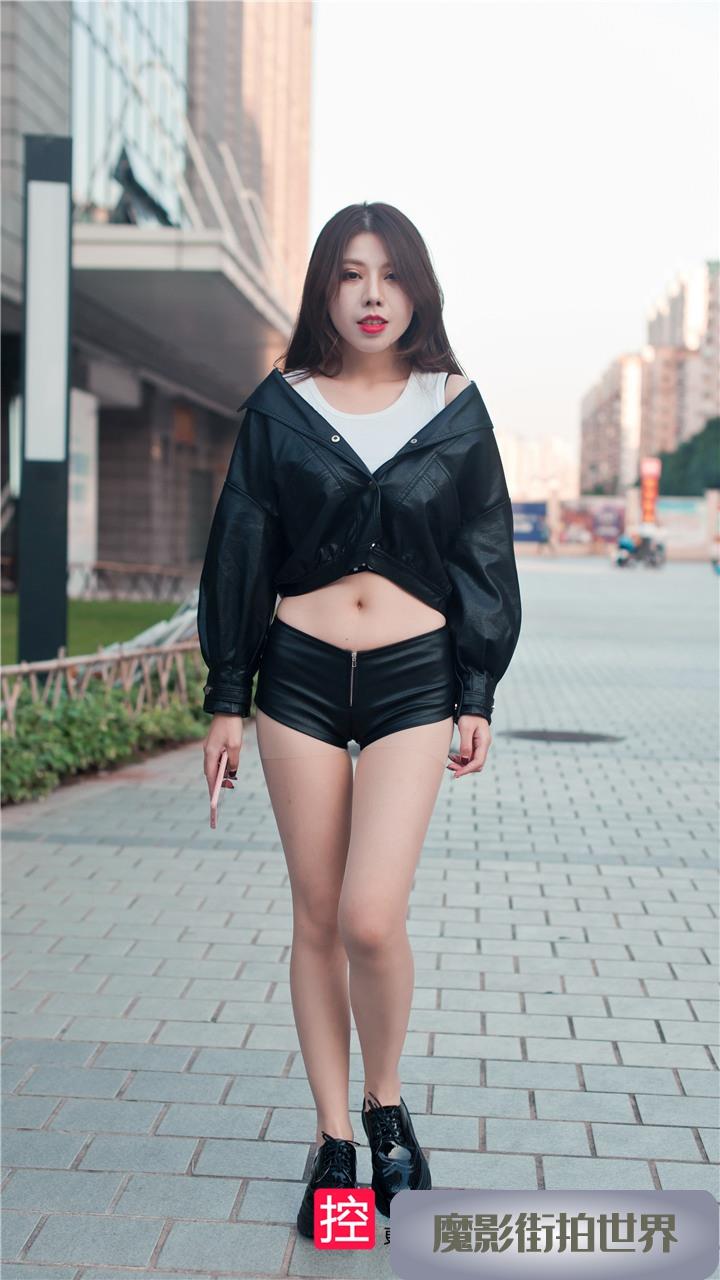 冰冰儿皮短裤肉丝美腿街拍图片3A036[1.71G]