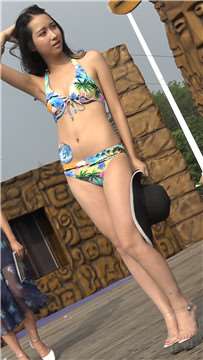 4k-好身材沙滩泳装美女模特，高跟长腿超漂亮。