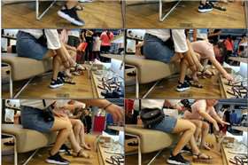 特写鞋柜试鞋的白皙美腿小清新妹纸