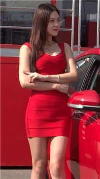 红红火火性感鱼嘴坡高跟鞋美女车模
