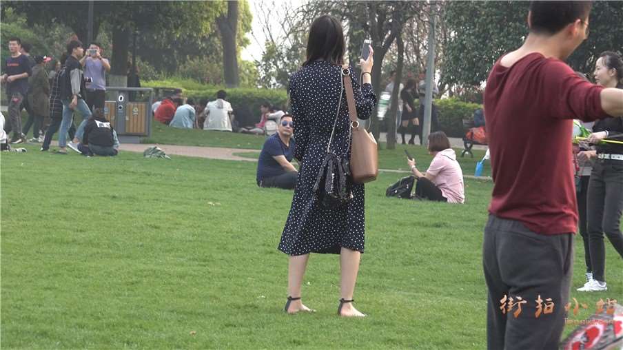 4k-公园草地放风筝的连衣裙文艺清新街拍美女