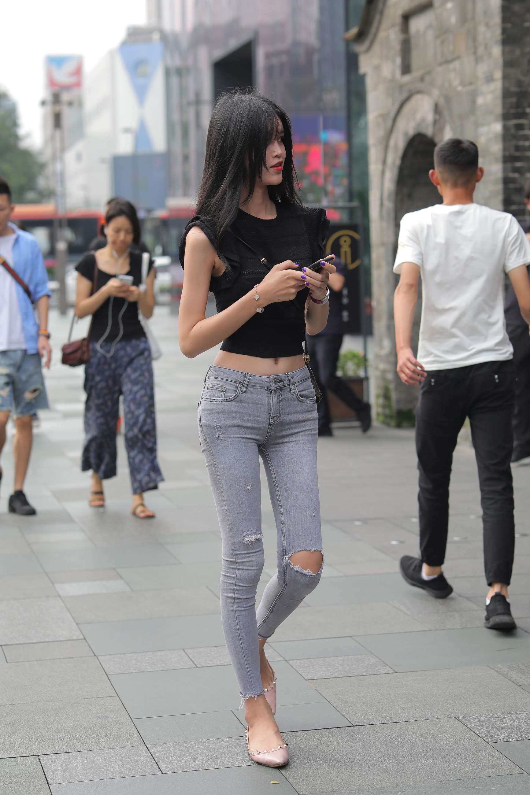 J38高挑紧身灰牛妹妹