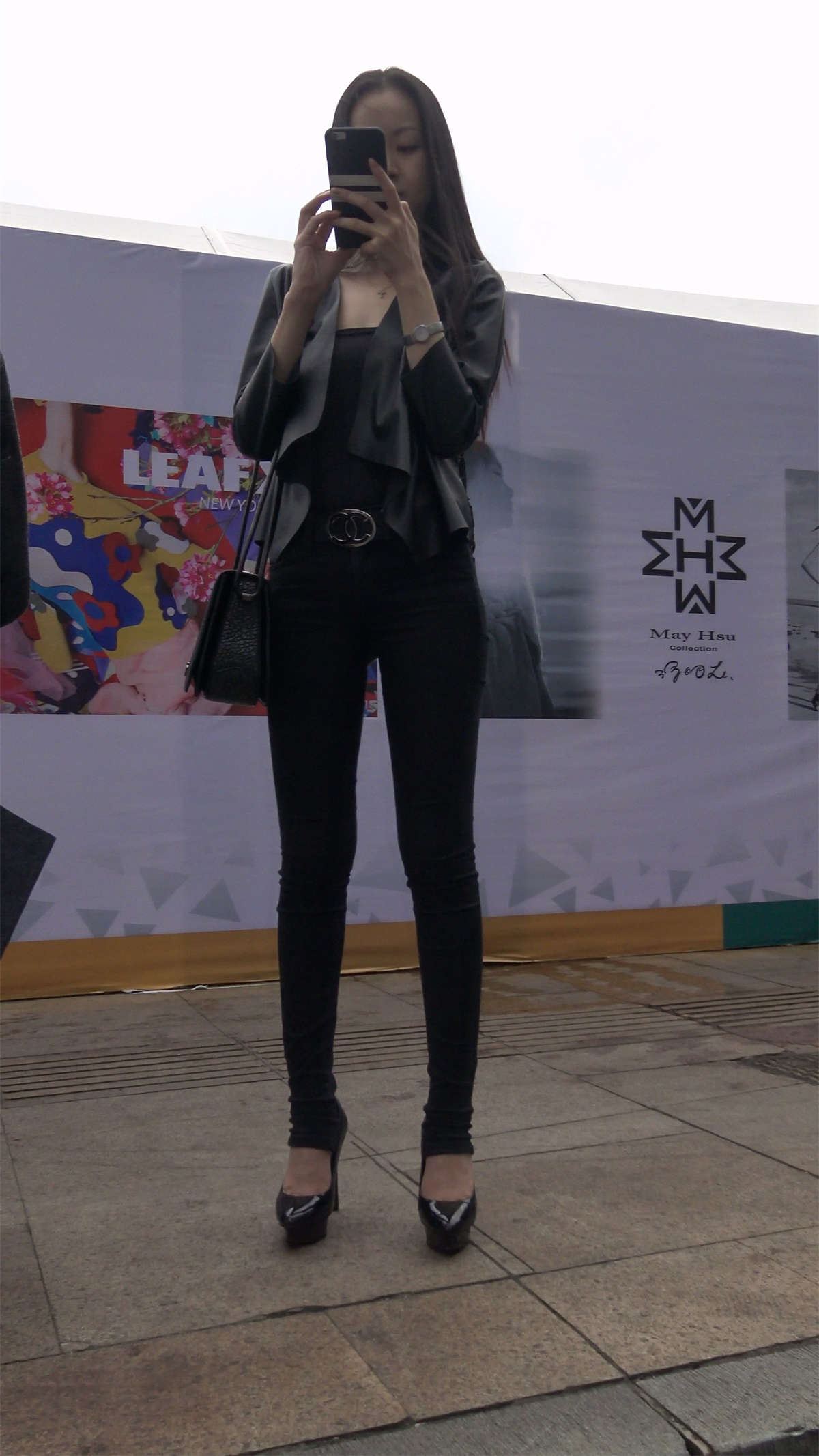 黑色紧身裤一米八长腿美女2