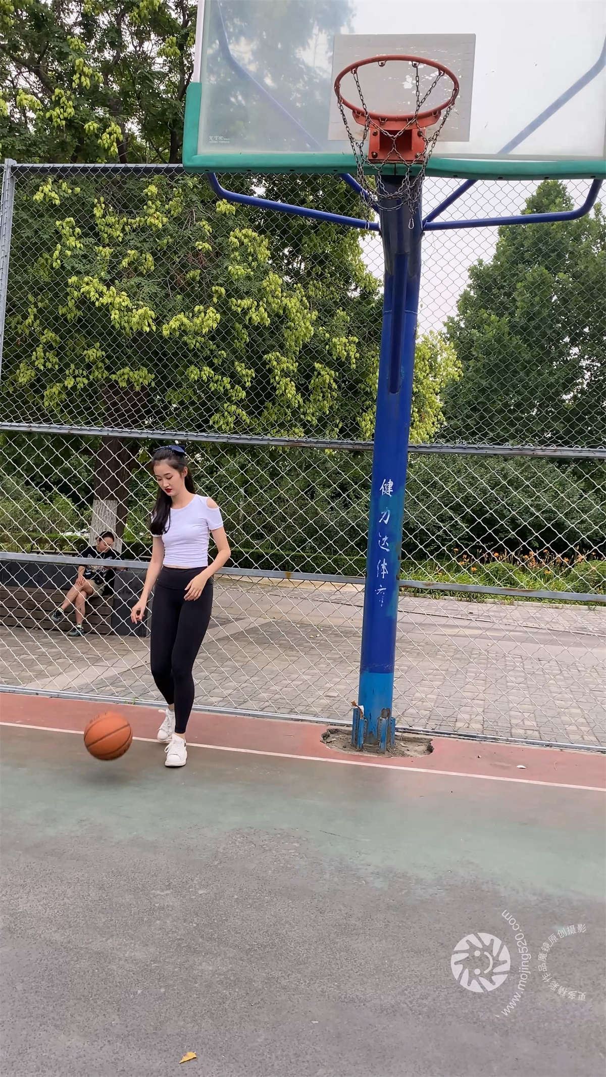 一只麋鹿摄影作品 黑色瑜伽裤美女