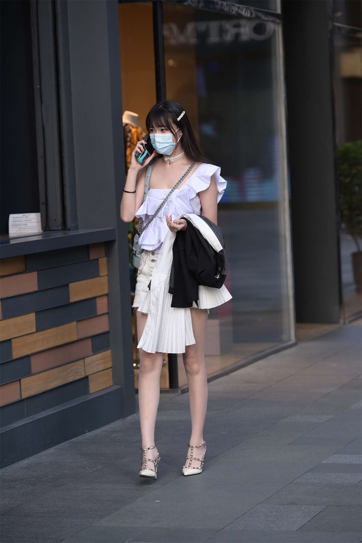 清新白色牛仔裙
