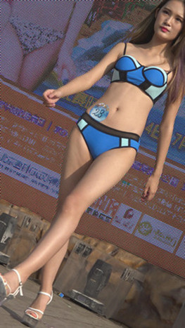 高校泳装蓝色比基尼漂亮美女模特