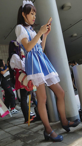 黑丝蓝色女仆cosplay美女