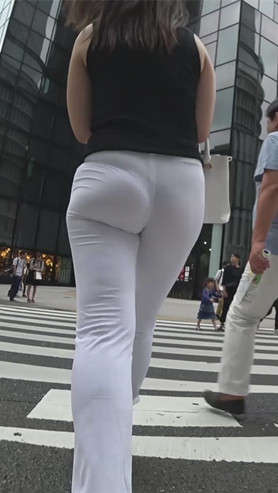 紧身白裤OL性感饱满性感