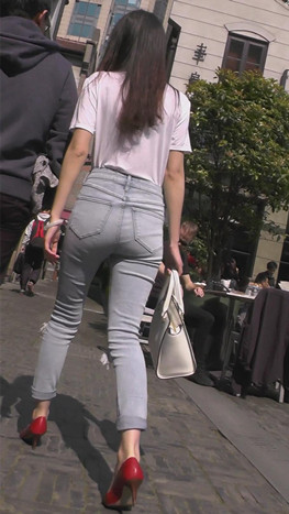 牛仔高腰紧身美女