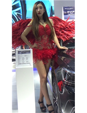 红色内衣性感美女车模