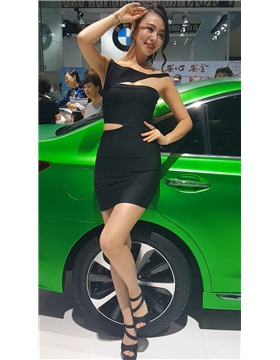黑色包臀裙性感美女车模