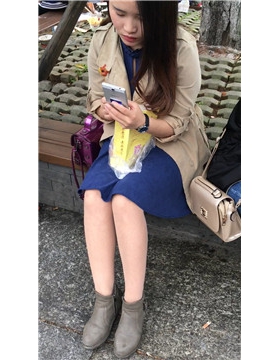 街拍丝袜短裙美腿美眉花圃边休息