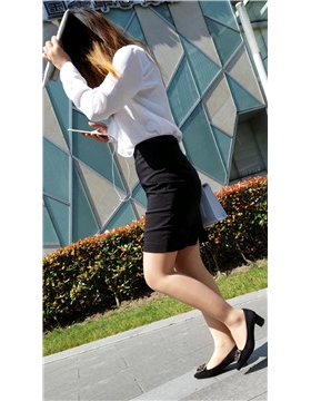 4K - 白衬衫包臀裙街拍肉丝袜前凸后翘美女