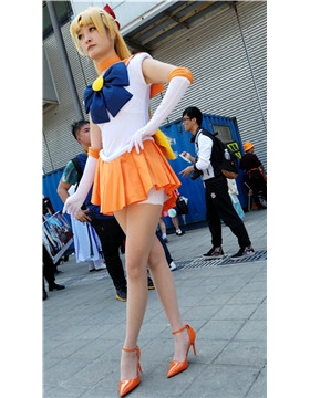 4k超清画质！橙色小短裙扮可爱的cosplay小姐姐