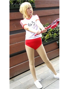 4K-红色短裤黄发cosplay的二次元青春少女
