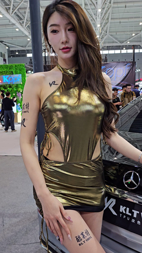 紧身皮裙车模美女