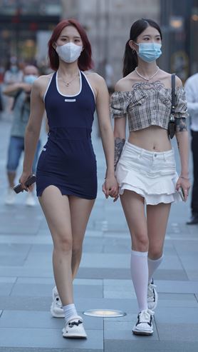 蓝色连体包臀裙美女(157P)