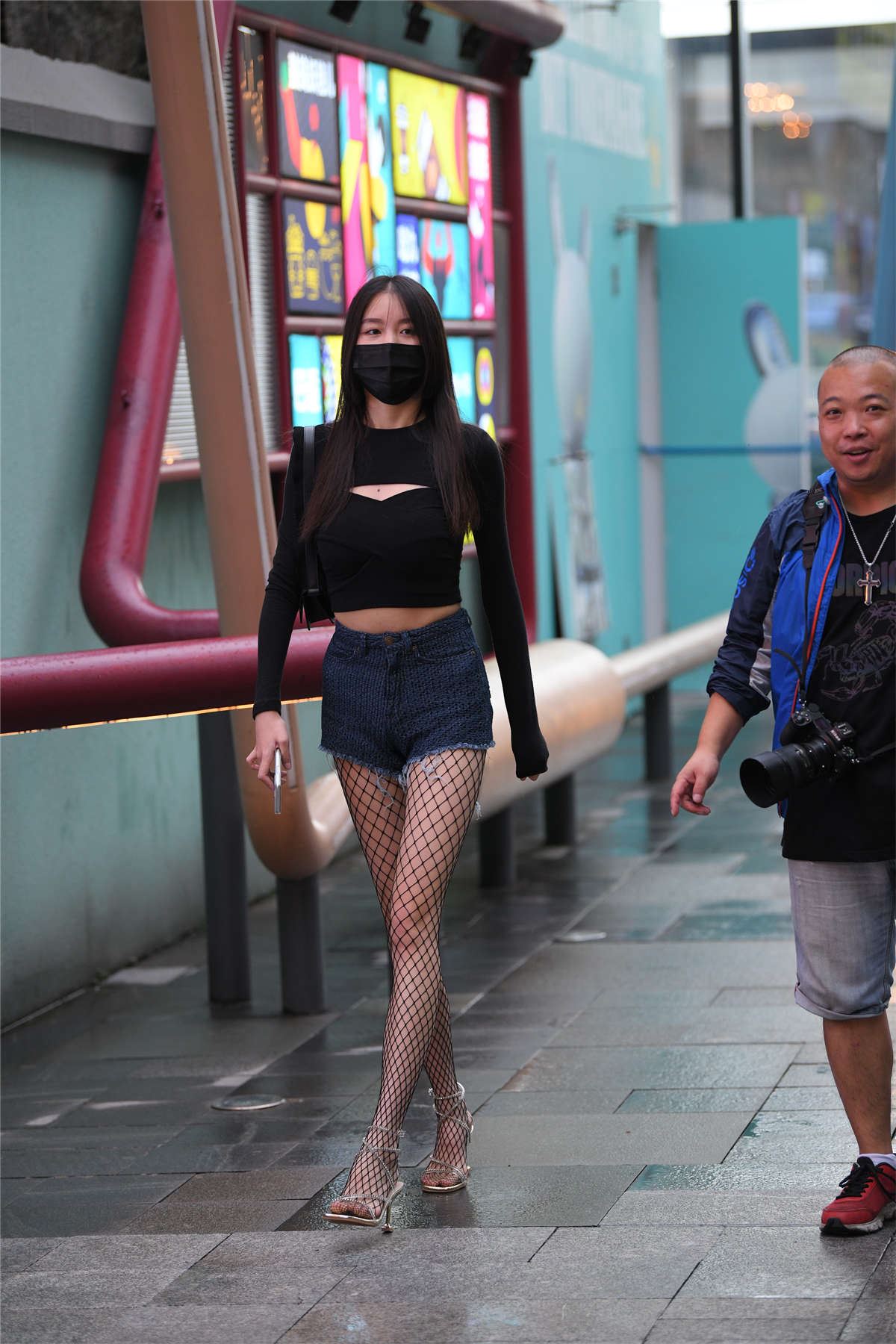 牛仔短裤黑网