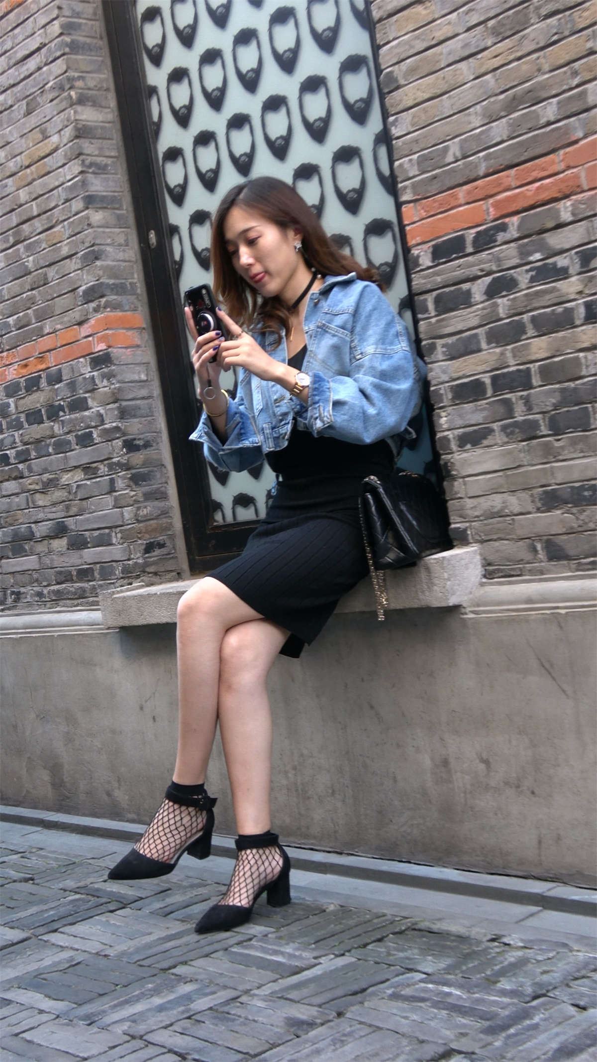 性感高跟鞋牛仔外套女神级美女