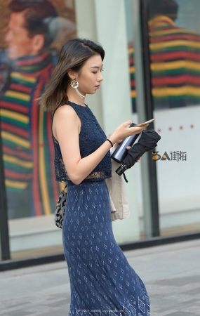 蕾丝坎 蓝花裙 凉拖-10P