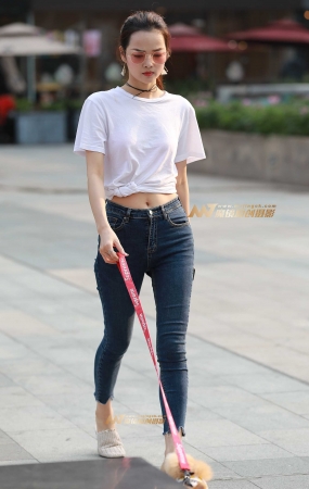 美美哒，遛狗 紧牛美女