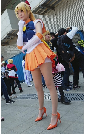 橘色短裙肉丝美女cosplay