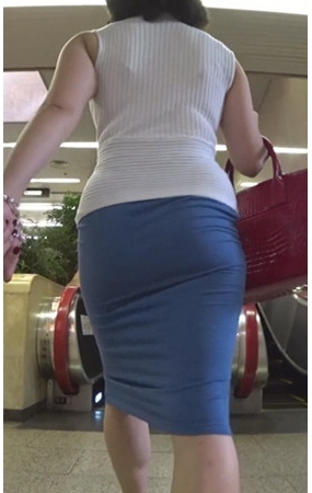 蓝色紧身包屯裙OL