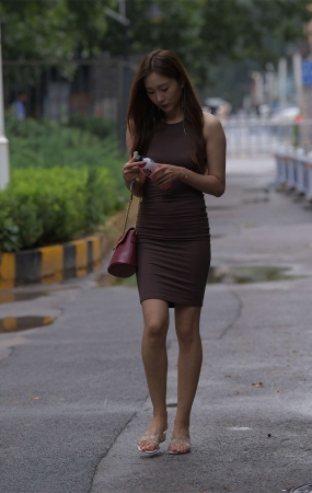 一只麋鹿摄影作品 褐色包臀裙美女