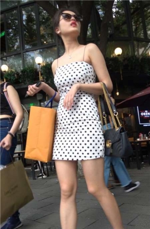 4k-斑点吊带连衣裙街拍美腿美女 [1.34 GB]