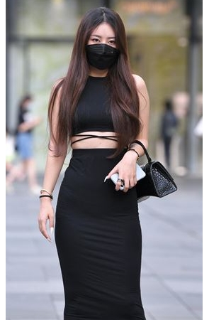 戴着黑色口罩的黑裙美女(115P)