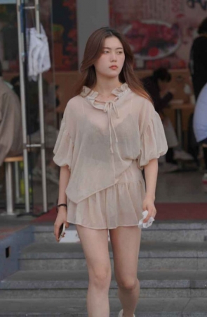 精选街拍作品 NO.1482 纯色花边系带长袖衬衫小姐姐[298P/439MB]