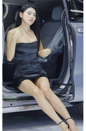 抹胸黑裙车模美女