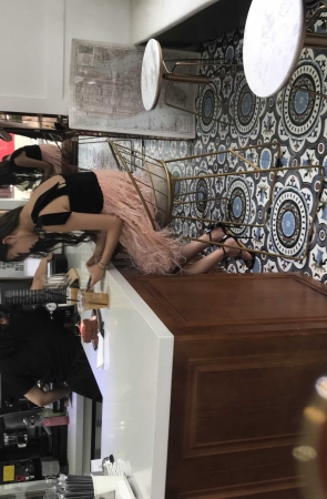 粉色流苏裙10cm高跟鞋美眉