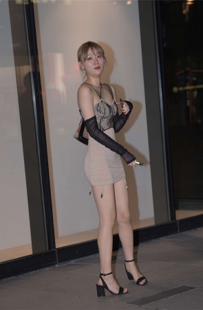 一只麋鹿摄影作品 肉色包臀裙美女