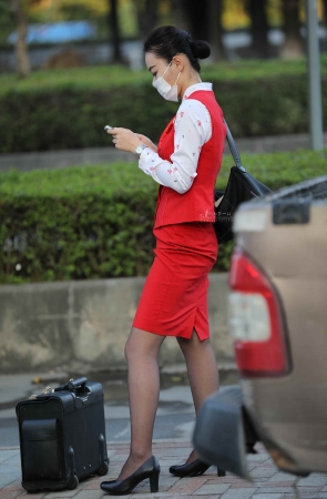 空姐咖啡丝 高 跟去上班了