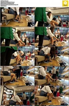 特写鞋柜试鞋的白皙美腿小清新妹纸