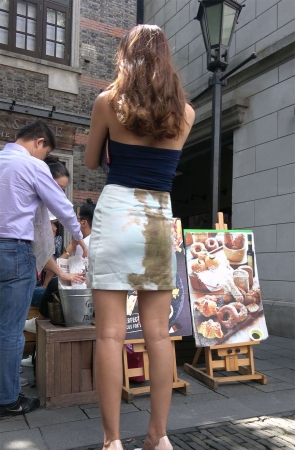 超性感抹胸短裙米色高跟鞋极品美女