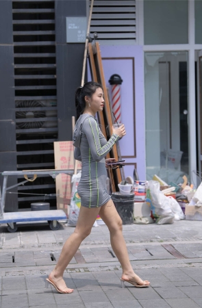 一只麋鹿摄影作品 灰色包臀裙美女