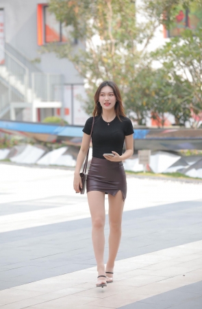 褐色皮短裙丝袜美女