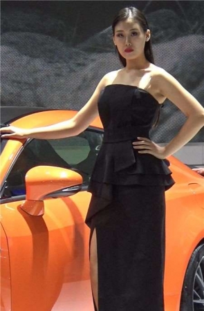 性感黑色包臀裙车展美女靓模