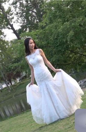 4k-幸福满满的白色高跟鞋美女拍婚纱照