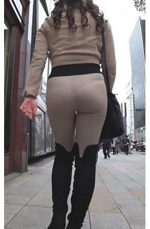 米色紧身长裤高跟长腿OL美眉