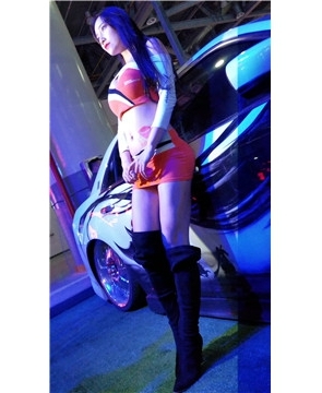 4k-长腿艳丽裹臀裙展会美女车模